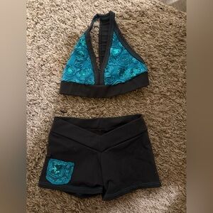 Teal Floral Sequin Bralette & Black Shorts Set